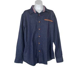 Coofandy Mens Button Up Shirt Size Small Dark Blue Chambray Flip Cuff